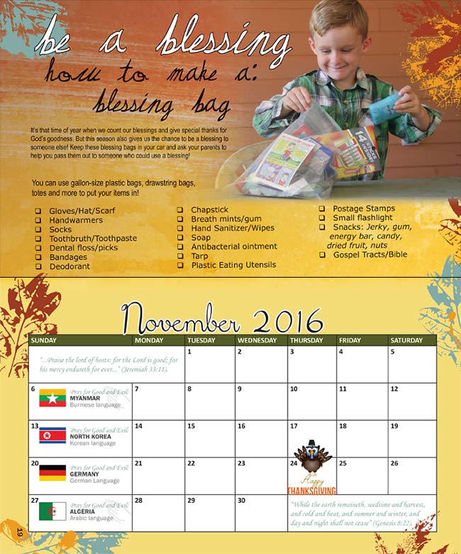 FREE Calendar Pages for November 2016