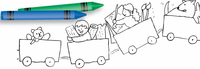 Train coloring page and wax crayons